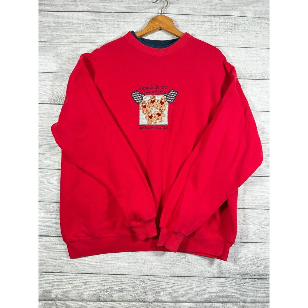 M&C Sportswear 2X Red Grandkids Gingerbread Embroidered Sweatshirt 4031